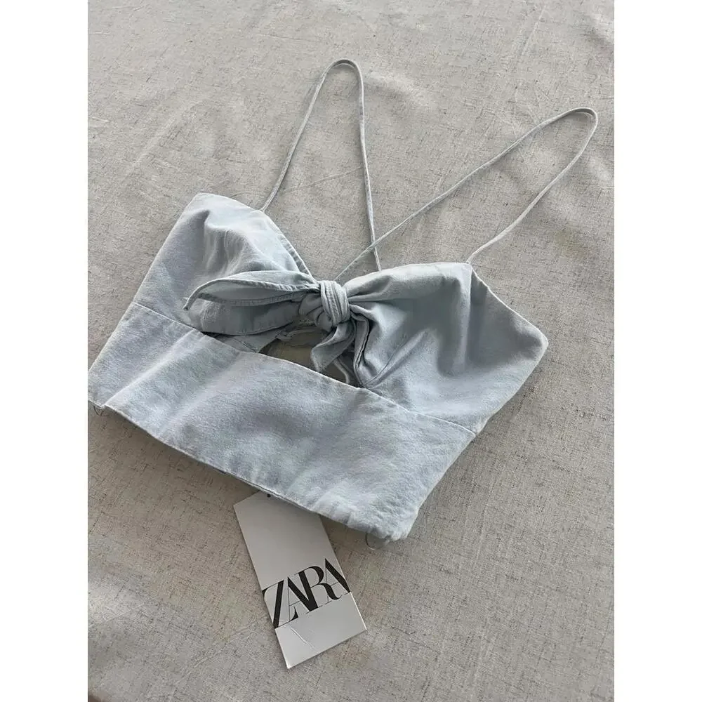 Zara Knot Crop Top Size Small - Picture 1 of 4